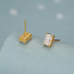 Emerald Cut Diamond CZ Stud Earrings in Sterling Silver, Silver or Gold, Square Cut Crystal Earrings, April Birthstone