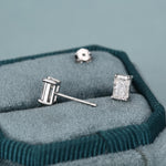 Emerald Cut Diamond CZ Stud Earrings in Sterling Silver, Silver or Gold, Square Cut Crystal Earrings, April Birthstone