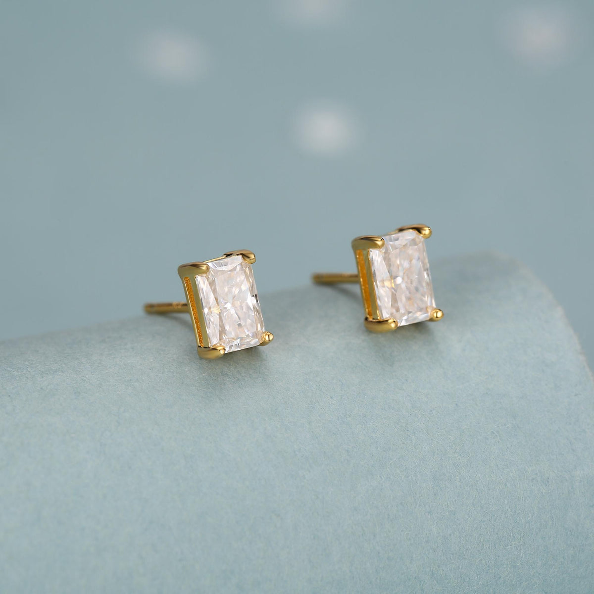 Emerald Cut Diamond CZ Stud Earrings in Sterling Silver, Silver or Gold, Square Cut Crystal Earrings, April Birthstone