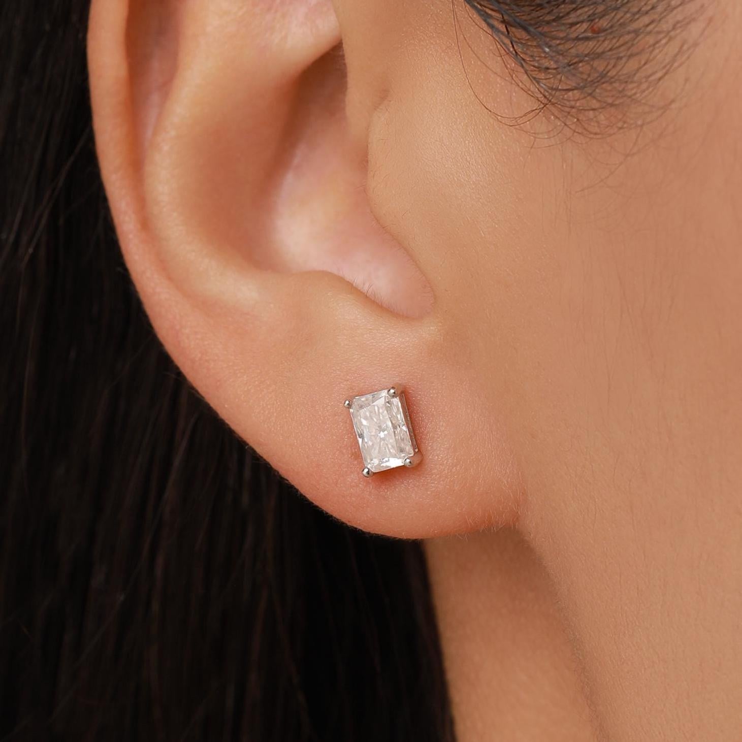 Emerald Cut Diamond CZ Stud Earrings in Sterling Silver, Silver or Gold, Square Cut Crystal Earrings, April Birthstone