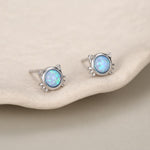 Sterling Silver Blue Opal Cat Stud Earrings