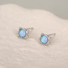 Sterling Silver Blue Opal Cat Stud Earrings