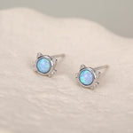 Sterling Silver Blue Opal Cat Stud Earrings