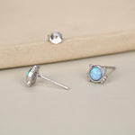 Sterling Silver Blue Opal Cat Stud Earrings