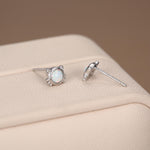 Sterling Silver White Opal Cat Stud Earrings