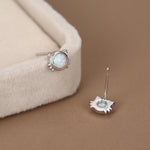 Sterling Silver White Opal Cat Stud Earrings