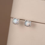 Sterling Silver White Opal Cat Stud Earrings