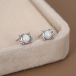 Sterling Silver White Opal Cat Stud Earrings