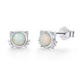 Sterling Silver White Opal Cat Stud Earrings