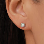 Sterling Silver White Opal Cat Stud Earrings