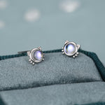 Moonstone Cat Stud Earrings in Sterling Silver, Opal Cat Earrings, Silver or Gold, Kitty Cat Earrings, Cat Lover Earrings