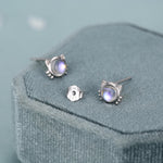 Moonstone Cat Stud Earrings in Sterling Silver, Opal Cat Earrings, Silver or Gold, Kitty Cat Earrings, Cat Lover Earrings