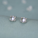 Moonstone Cat Stud Earrings in Sterling Silver, Opal Cat Earrings, Silver or Gold, Kitty Cat Earrings, Cat Lover Earrings