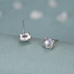 Moonstone Cat Stud Earrings in Sterling Silver, Opal Cat Earrings, Silver or Gold, Kitty Cat Earrings, Cat Lover Earrings