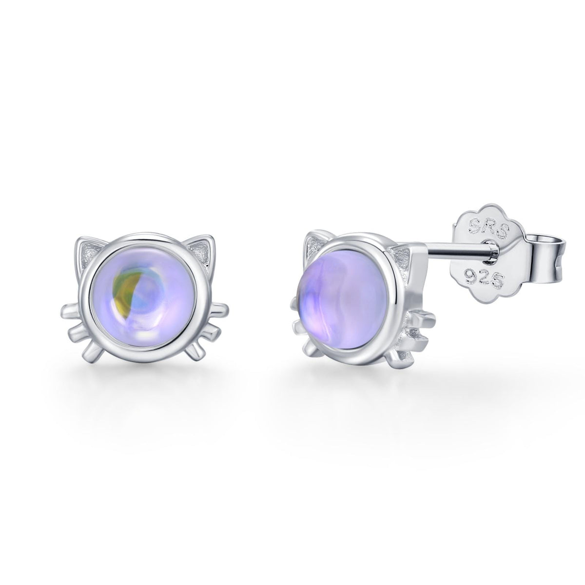 Moonstone Cat Stud Earrings in Sterling Silver, Opal Cat Earrings, Silver or Gold, Kitty Cat Earrings, Cat Lover Earrings