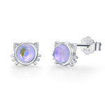 Moonstone Cat Stud Earrings in Sterling Silver, Opal Cat Earrings, Silver or Gold, Kitty Cat Earrings, Cat Lover Earrings