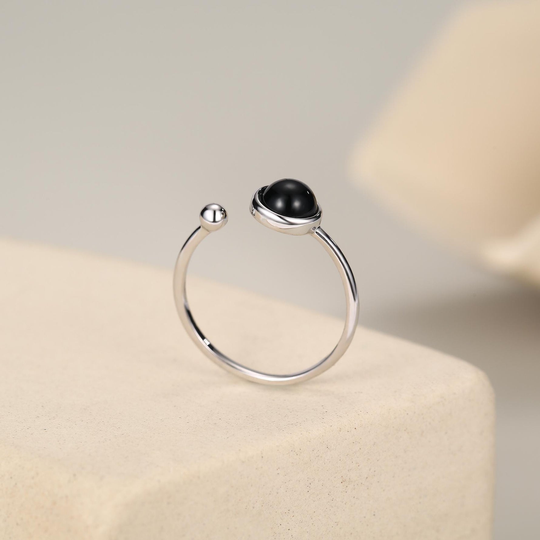 Black Onyx Bezel Open Ring