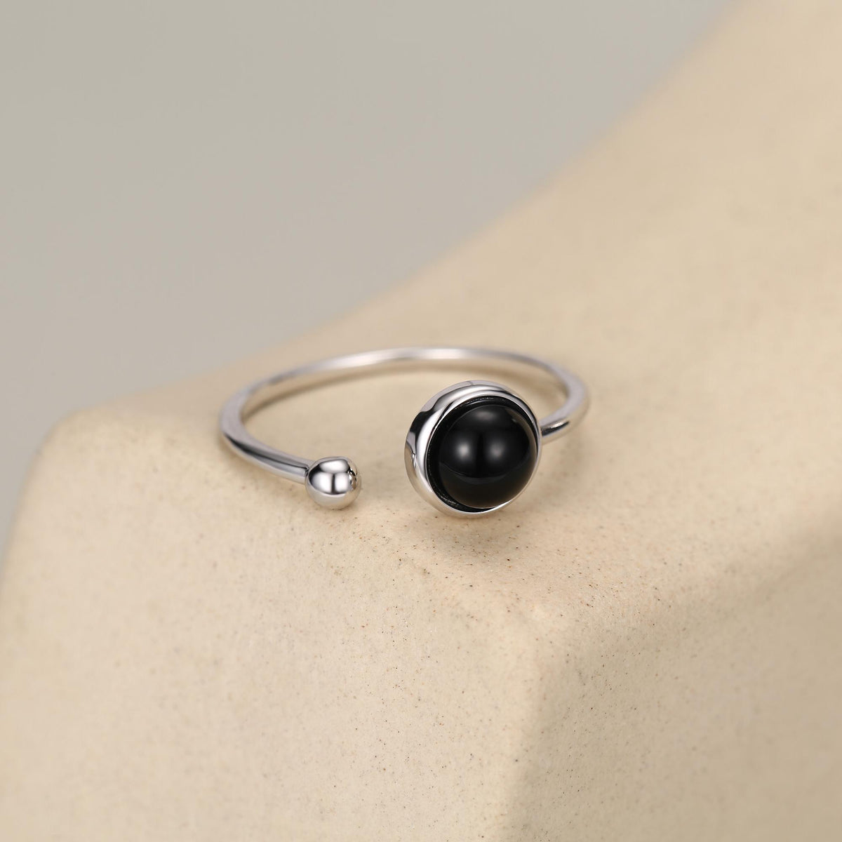 Black Onyx Bezel Open Ring