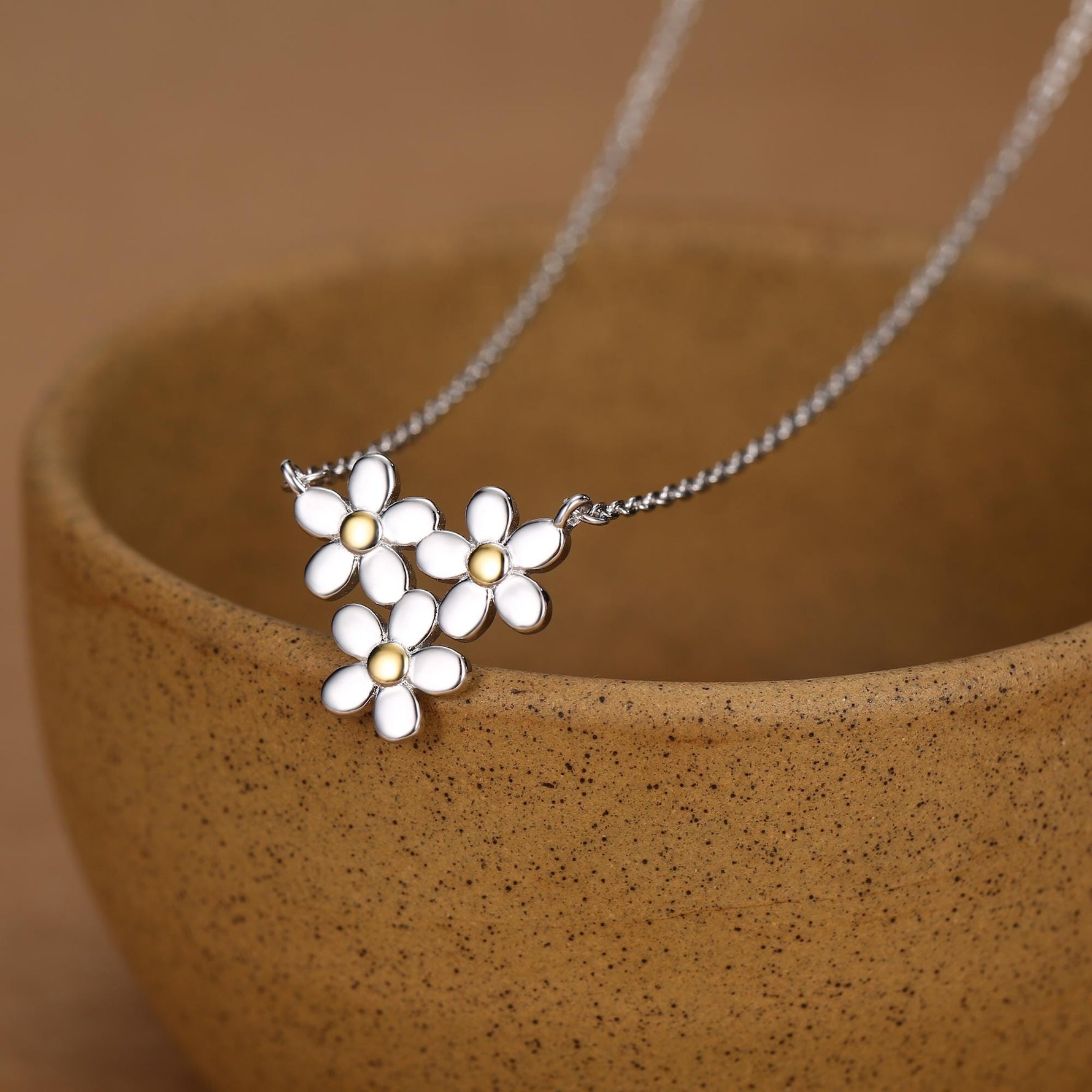 Forget Me Not Flower Trio Pendant Necklace