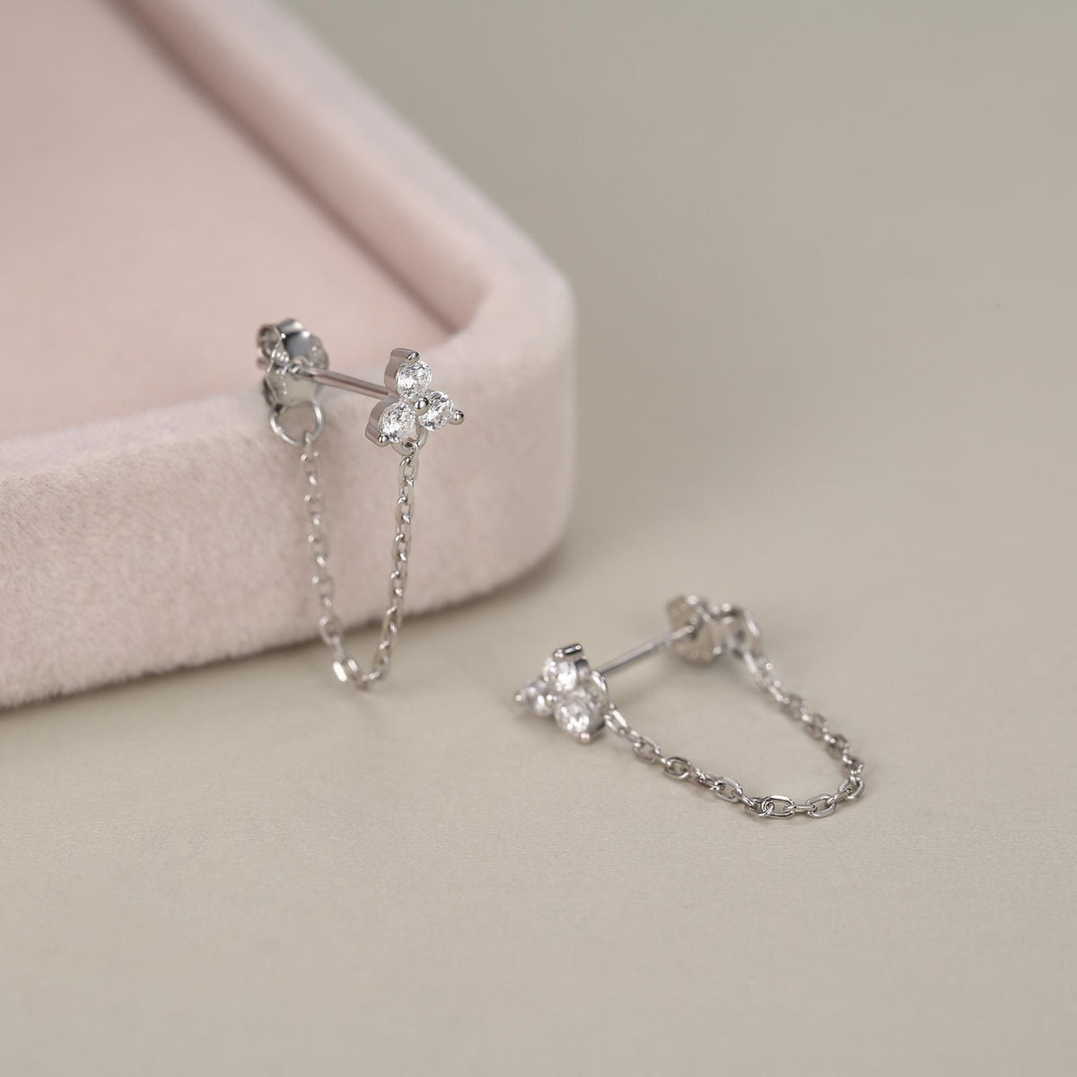 Tiny Three Dot Trio Chain Earrings in Sterling Silver, Silver or Gold, Trinity Three CZ Ear Jacket, CZ Jacket Earrings