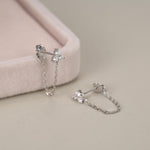 Tiny Three Dot Trio Chain Earrings in Sterling Silver, Silver or Gold, Trinity Three CZ Ear Jacket, CZ Jacket Earrings
