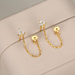 Tiny Three Dot Trio Chain Earrings in Sterling Silver, Silver or Gold, Trinity Three CZ Ear Jacket, CZ Jacket Earrings