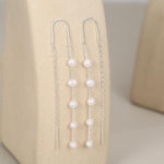 Genuine Freshwater Pearl U Shape Threader Earrings in Sterling Silver, Natural Pearl, Silver or Gold Finish Ear Threaders, Long Threaders,