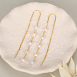 Genuine Freshwater Pearl U Shape Threader Earrings in Sterling Silver, Natural Pearl, Silver or Gold Finish Ear Threaders, Long Threaders,