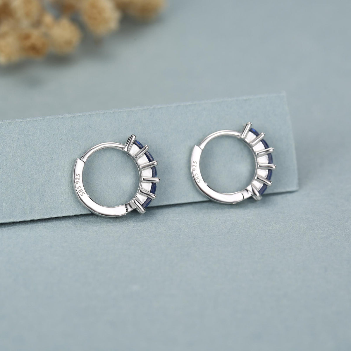 Sapphire Blue CZ Huggie Hoop in Sterling Silver, Silver or Gold, Minimalist Simple Hoop Earrings,
