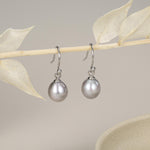 Sterling Silver Grey Pearl Earrings, Natural Freshwater Pearl Drop Hook Earrings in Sterling Silver, Oval Pearl Earrings