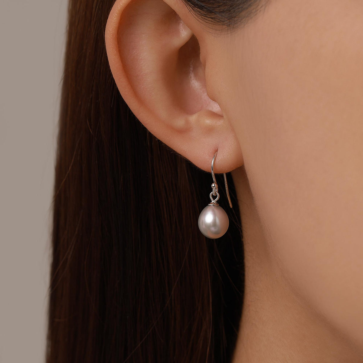 Sterling Silver Grey Pearl Earrings, Natural Freshwater Pearl Drop Hook Earrings in Sterling Silver, Oval Pearl Earrings