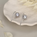 Sterling Silver Grey Pearl Earrings, Natural Freshwater Pearl Drop Hook Earrings in Sterling Silver, Oval Pearl Earrings