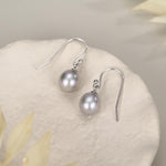 Sterling Silver Grey Pearl Earrings, Natural Freshwater Pearl Drop Hook Earrings in Sterling Silver, Oval Pearl Earrings