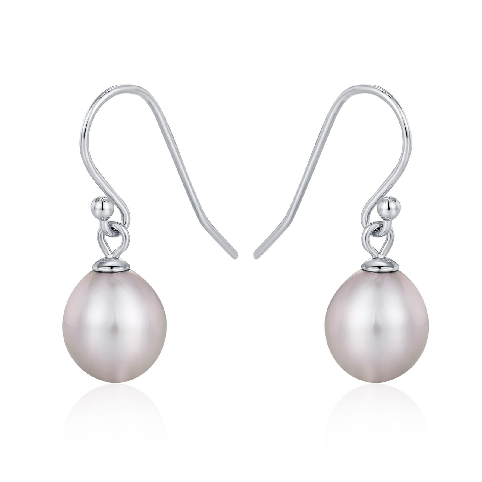 Sterling Silver Grey Pearl Earrings, Natural Freshwater Pearl Drop Hook Earrings in Sterling Silver, Oval Pearl Earrings