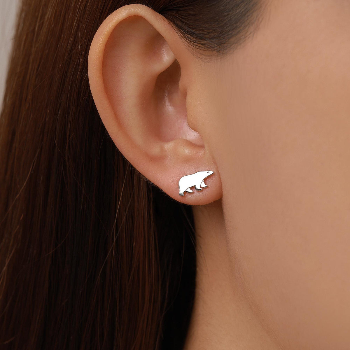 Mismatched Polar Bear and Snowflake Stud Earrings in Sterling Silver, Polar Bear and Snow Earrings, Polar Bear Earrings