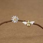 Mismatched Bumble Bee and Daisy Stud Earrings in Sterling Silver, Silver or Gold, Asymmetric Bee and Daisy Flower Earrings, Fun and Quirky