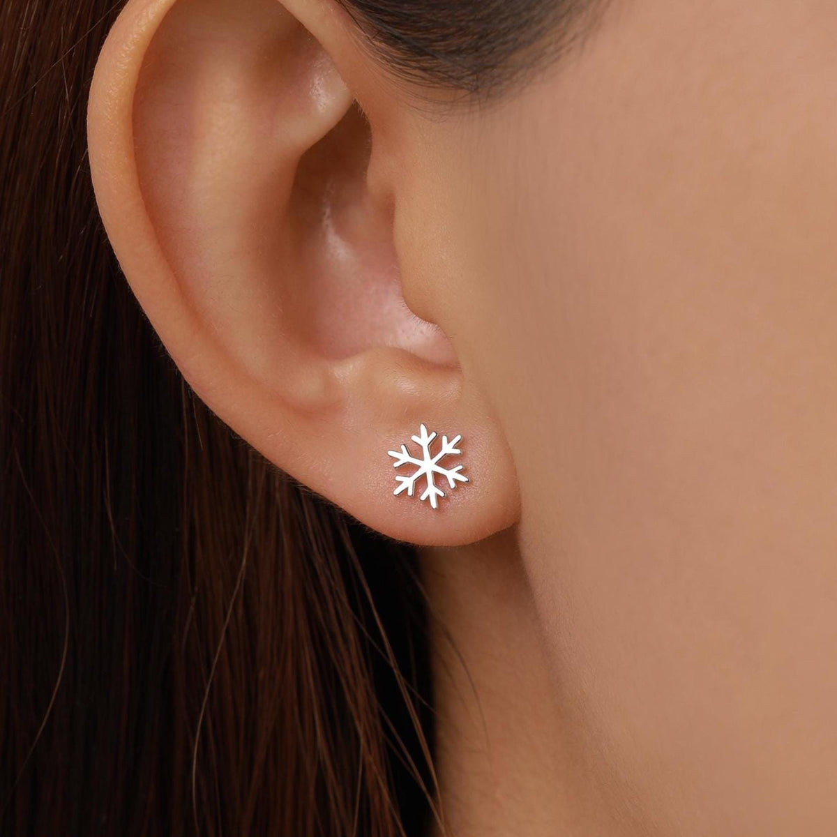 Snowflake Stud Earrings in Sterling Silver, Snow Earrings, Available in Three Finishes - Silver, Gold and Rose Gold, Dainty Snowflake