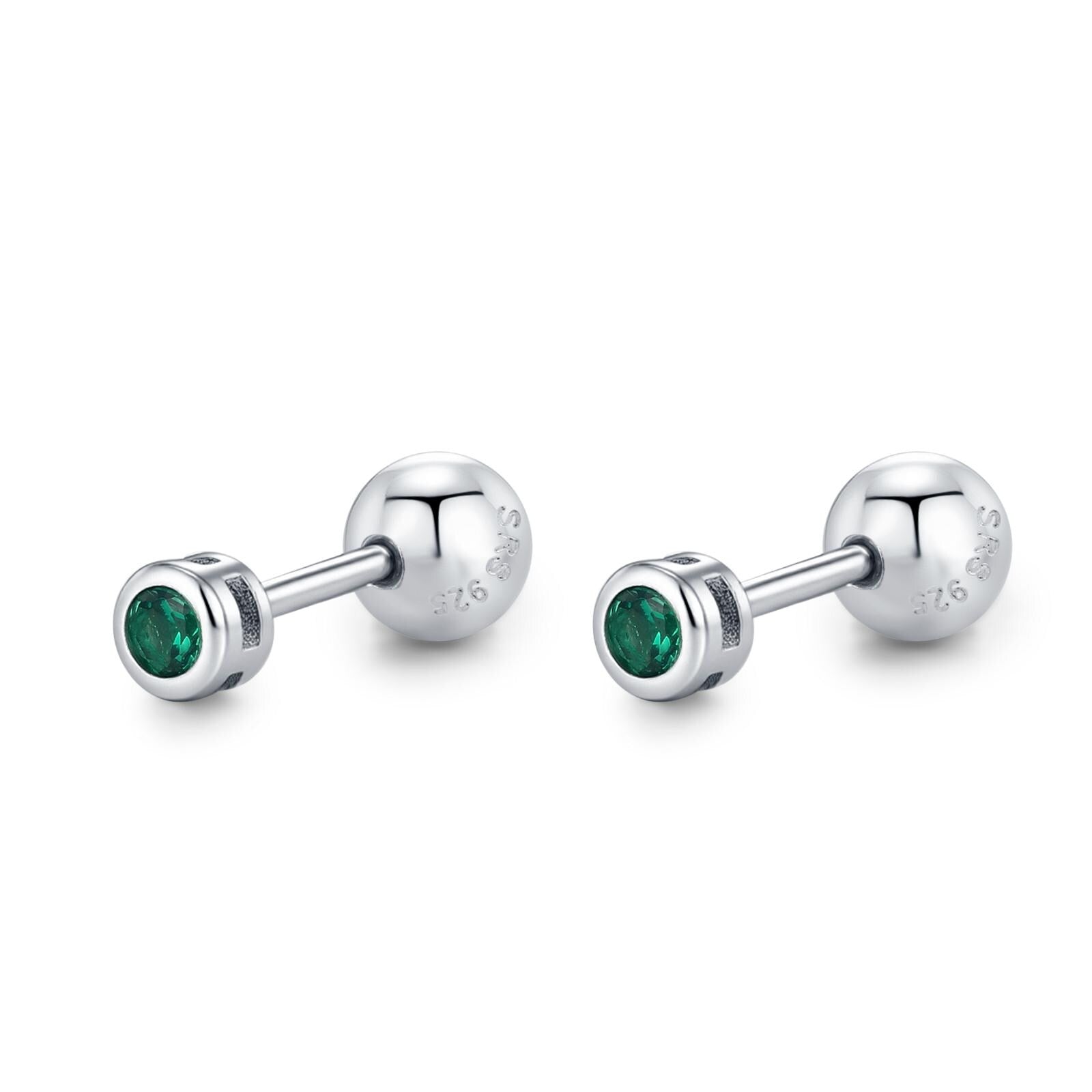 Sterling Silver Emerald Green CZ 2mm 18G Screw Back Earrings