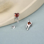 Sterling Silver Bleeding Heart Red CZ Stud Earrings