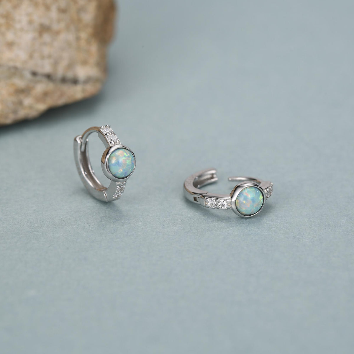 Aqua Green Opal CZ Huggie Hoop Earrings in Sterling Silver, Silver or Gold, Tiny Opal Hoops, Opal Hoops, Single Opal Hoops