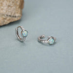 Aqua Green Opal CZ Huggie Hoop Earrings in Sterling Silver, Silver or Gold, Tiny Opal Hoops, Opal Hoops, Single Opal Hoops