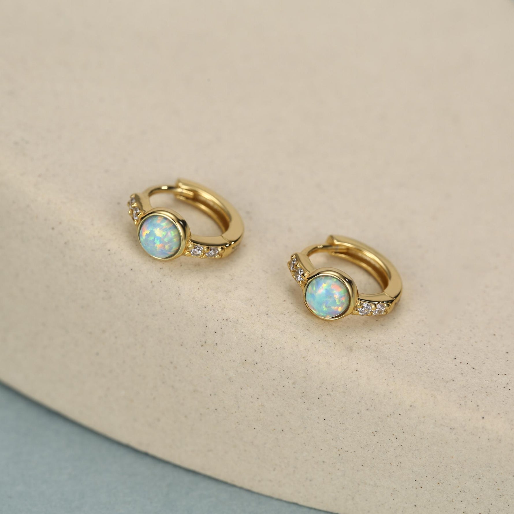 Aqua Green Opal CZ Huggie Hoop Earrings in Sterling Silver, Silver or Gold, Tiny Opal Hoops, Opal Hoops, Single Opal Hoops