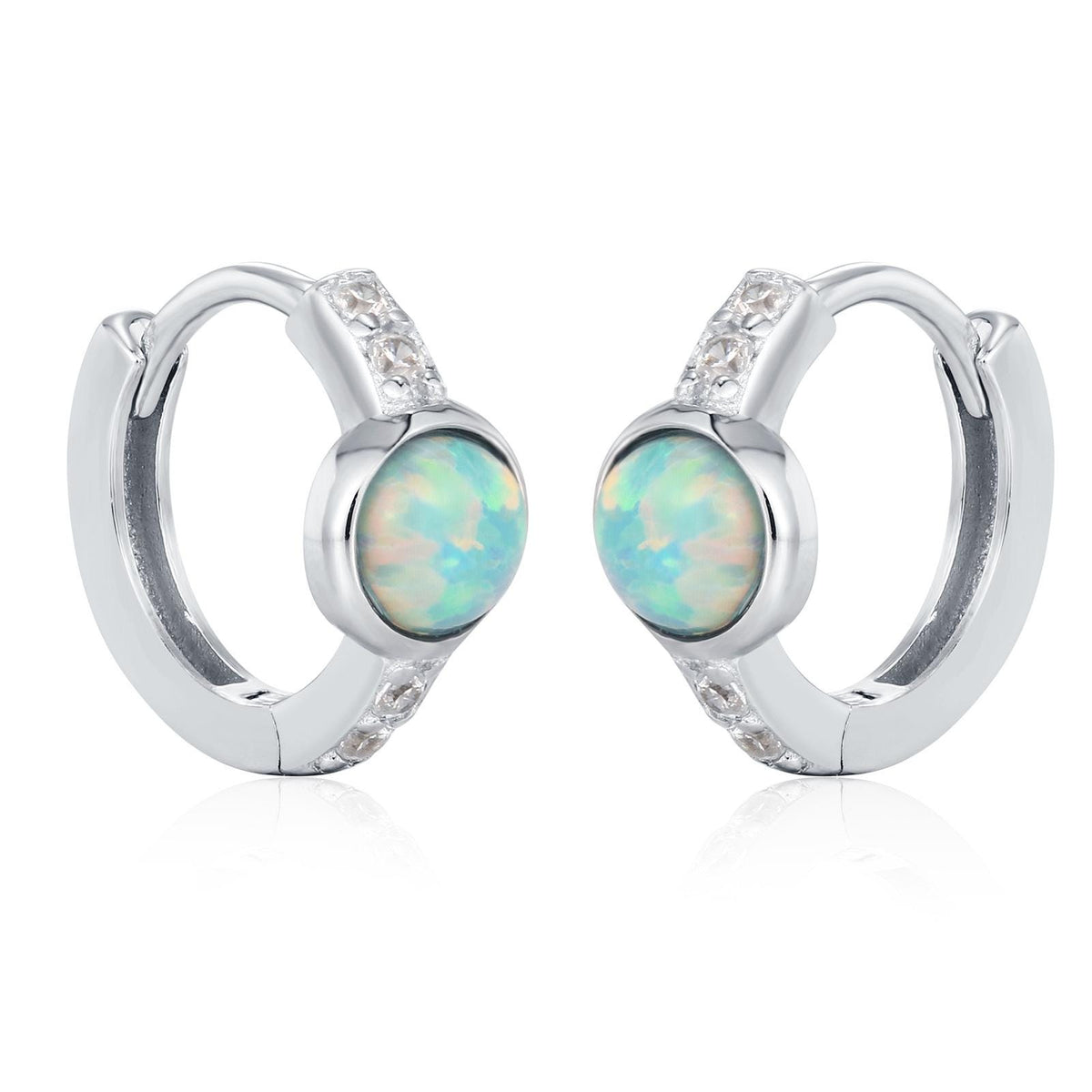 Aqua Green Opal CZ Huggie Hoop Earrings in Sterling Silver, Silver or Gold, Tiny Opal Hoops, Opal Hoops, Single Opal Hoops