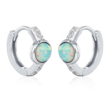 Aqua Green Opal CZ Huggie Hoop Earrings in Sterling Silver, Silver or Gold, Tiny Opal Hoops, Opal Hoops, Single Opal Hoops