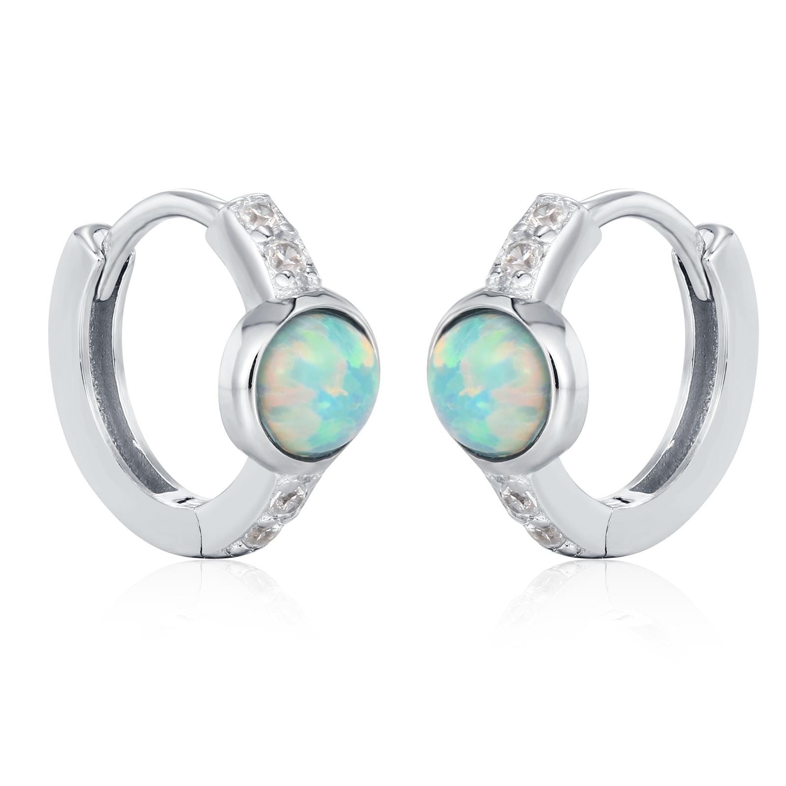 Aqua Green Opal CZ Huggie Hoop Earrings in Sterling Silver, Silver or Gold, Tiny Opal Hoops, Opal Hoops, Single Opal Hoops