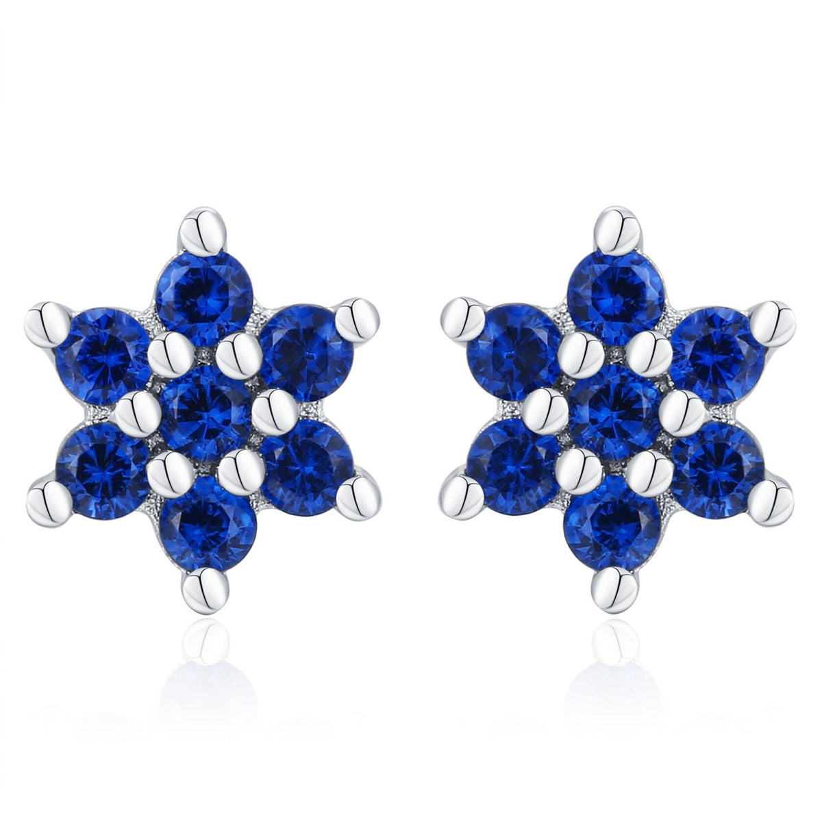 Sterling Silver Sapphire Blue CZ Flower Stud Earrings