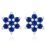Sterling Silver Sapphire Blue CZ Flower Stud Earrings