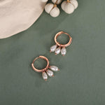 Natural Oval Pearl Trio CZ Huggie Hoop Earrings in Sterling Silver, Silver or Gold, Pearl Cluster Dangle Earrings, Genuine Freshwater Pearls