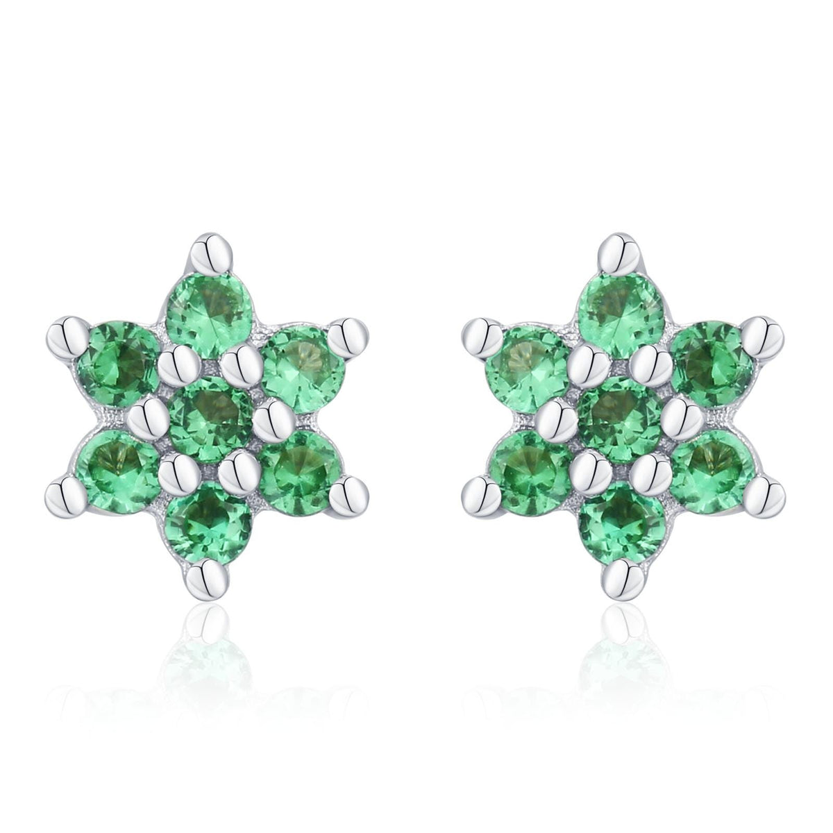 Pair of Very Tiny Emerald Green CZ Flower Stud Earrings in Sterling Silver, Silver or Gold, Crystal Flower Earrings, Stacking Earrings
