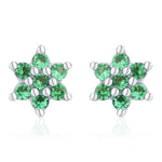 Pair of Very Tiny Emerald Green CZ Flower Stud Earrings in Sterling Silver, Silver or Gold, Crystal Flower Earrings, Stacking Earrings
